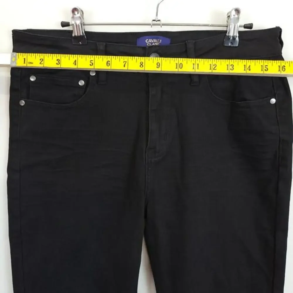 Cavalli Class Black Mid Rise‎ Jeans Ultra Slim Women 30 Distressed Raw Hem Edgy